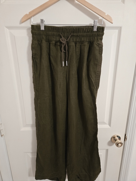 Quince Pants - Quince Women's Olive Green Linen Elastic Waist Wide-Leg Pants Size Small